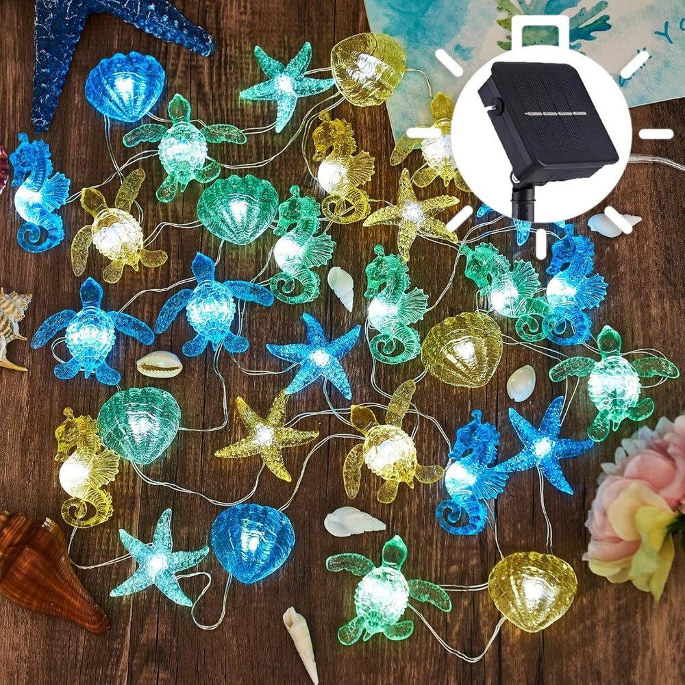Coastal Solar String Lights Outdoor Garden Lights Marine Life Solar Fairy Garden